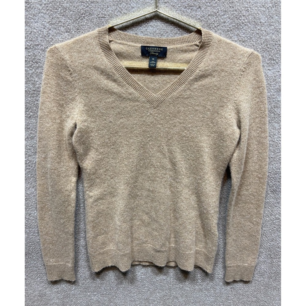 Charter Club Womens XS Tan 100% Cashmere V-Neck Pullover Sweater Raglan Sleeve
